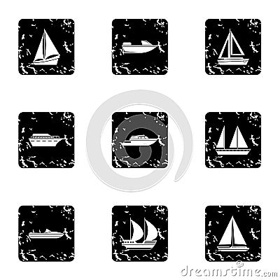 Boat icons set, grunge style Vector Illustration