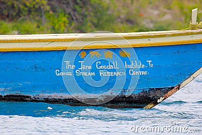 Boat of the Jane Goodall Institute in Gombe Editorial Stock Photo