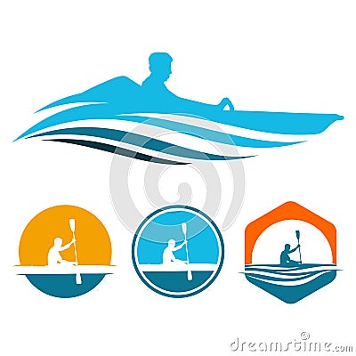 Boat Kayak Paddle Canoe Rowing with Sunrise Logo Vector Illustration