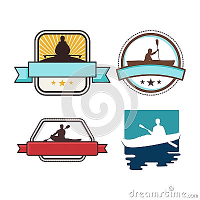 Boat Kayak Paddle Canoe Rowing Water Sport Logo Vector Illustration