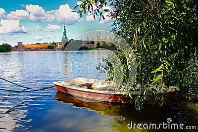 Boat on a lake in Denmark Stock Photo