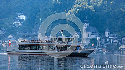 Boat on lake hallstÃ¤tter see Editorial Stock Photo