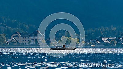 Boat on lake hallstÃ¤tter see Editorial Stock Photo