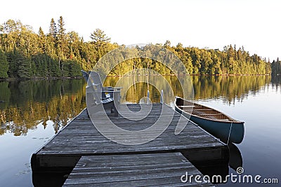 Boat on Lake Huron at Sunset Stock Photo