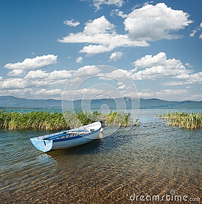 Boat On Lake Prespa Stock Photo