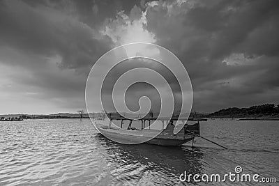 the boat on the lake ready to go Stock Photo