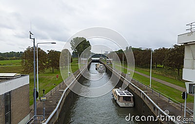 Boat lock 15 in limburg river Editorial Stock Photo