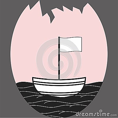 boat logo on the sea combined with broken eggs Vector Illustration