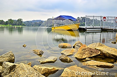 Boat at Lower Peirce Reservoir, Singapore Stock Photo