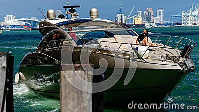 Boat on the Miami River Downtown Miami, FL Editorial Stock Photo