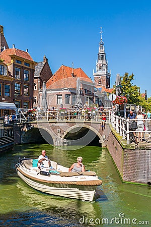 Boat on Mient canal in Alkmaar, Netherlands Editorial Stock Photo