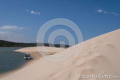 Boat moored at the Alexandria coastal dune fields near Addo / Colchester, South Africa Stock Photo