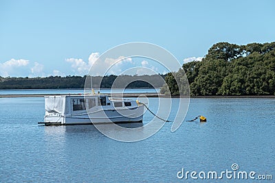 Boat moored in Pumicestone Passage, near Brisbane, Queensland, Australia Stock Photo