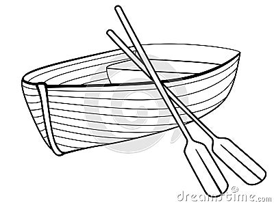 Boat with oars. Rowing boat for romantic walks on the lake or the sea. Lifeboat made of wood. Vector Illustration