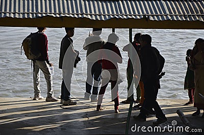 Boarding at Local boat on Brahmaputra River Editorial Stock Photo