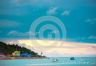 Boat park in blue sea, blue sea and beach of Thailand, Pattaya Thailand Editorial Stock Photo