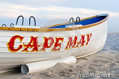 Boat parked on the beach in the Cape May Editorial Stock Photo