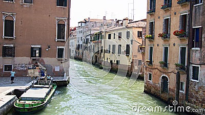 A boat, parked at Dorsoduro quarter of Venice, Italy Editorial Stock Photo