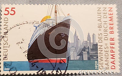 Boat postage stamp travel European postage stamp picture Editorial Stock Photo