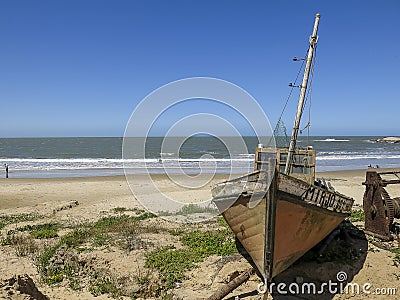 Boat in Punta del Diablo, Uruguay Editorial Stock Photo