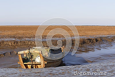 The boat ran aground in the trench Stock Photo