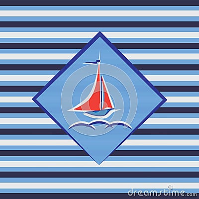 Boat with red sails. Vector Illustration