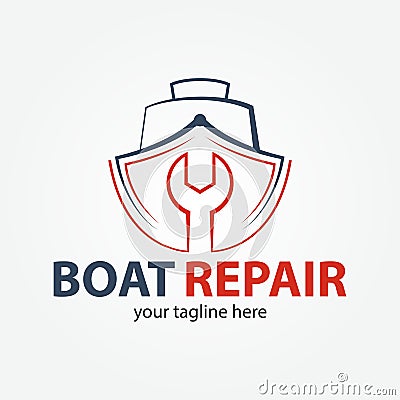 Boat Repair, Maintenance, Refurbishment logo. Boat and fix icon Vector Illustration