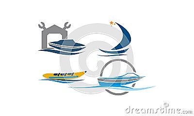 Boat Repair Workshop Set Vector Illustration