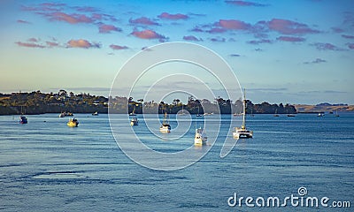 Boats resting near Houhora habour. Houhora is a locality and harbour on the east side of the Aupouri Peninsula of Northland, New Stock Photo