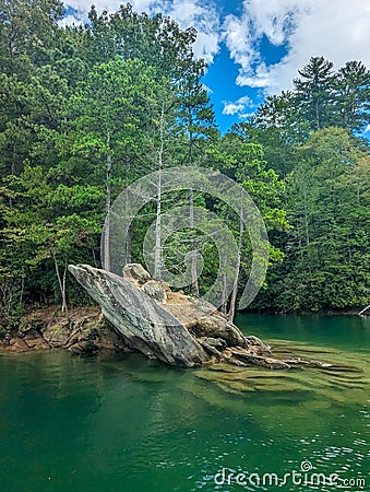 Boat riding on lake jocassee north carolina in summer Stock Photo