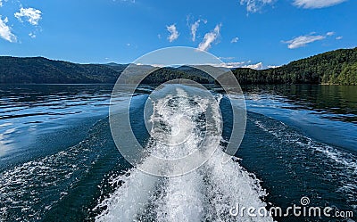 Boat riding on lake jocassee north carolina in summer Stock Photo