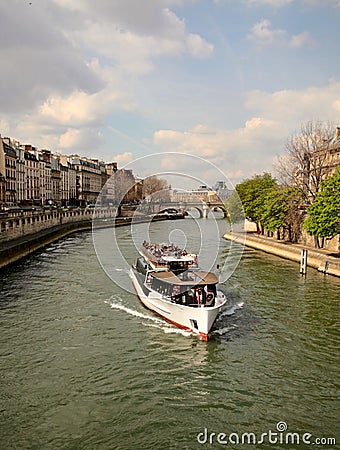 Boat on river Seine Stock Photo