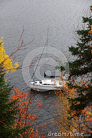 Boat in Riviere Saint Maurice Stock Photo