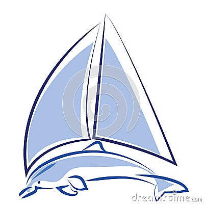 Boat sailboat logo - dolphin Vector Illustration