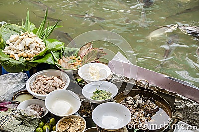 Boat sales noodles. at Taling Chan Floating Market Bangkok, Thailand. Stock Photo