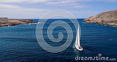 Boat at sea in aerial view Editorial Stock Photo