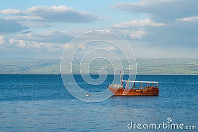 Boat on the sea of galilee, Lake Tiberias Stock Photo