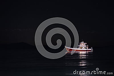 A boat on the sea at night Editorial Stock Photo