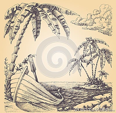 Boat on sea shore Vector Illustration