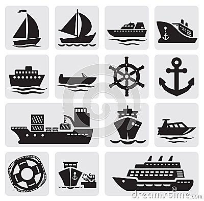 Boat and ship icons set Vector Illustration