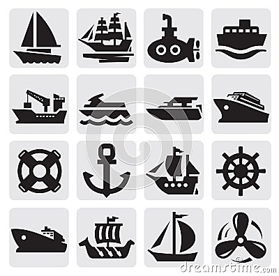 Boat and ship icons set Vector Illustration