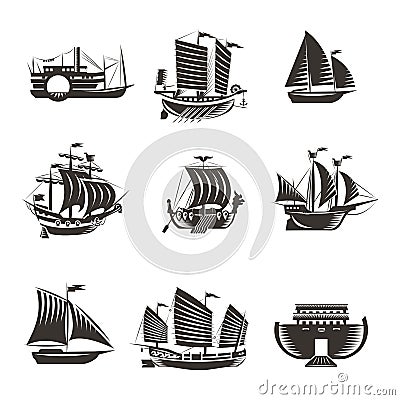 Boat and ship icons set Vector Illustration