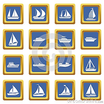 Boat and ship icons set blue Vector Illustration