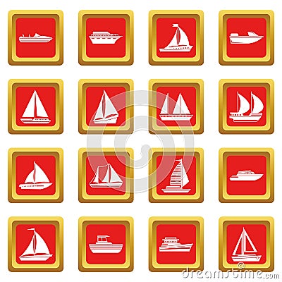 Boat and ship icons set red Vector Illustration