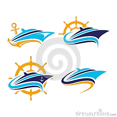 Boat, ships, yacht, cruise vector logo. perfect for transportation company. flat color style Vector Illustration