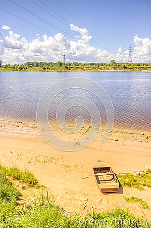 Boat shore river Stock Photo