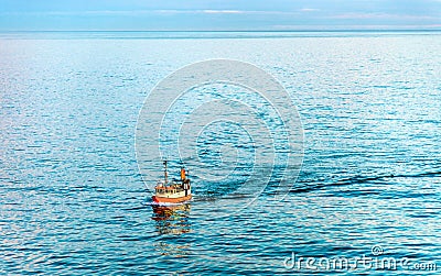 Boat in the Skagerrak Strait near Port of Hirtshals Stock Photo