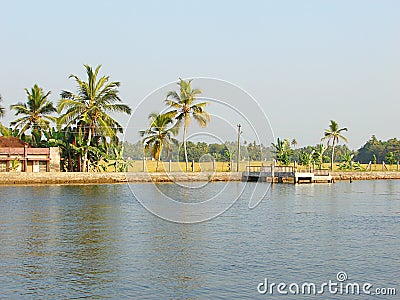 A Boat Stand in Backwater Canal, Kerala, India Stock Photo