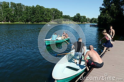 Boat station in the natural-historical park `Kuzminki-Lublino` Editorial Stock Photo