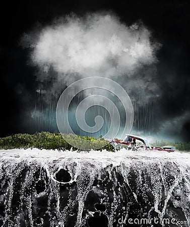 Boat in storm Stock Photo